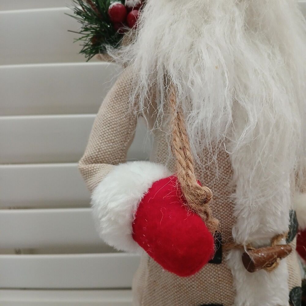 Christmas Santa Figurine Large 18" Tall Fabric Decor Holding Pinecone & Bag - Picture 13 of 13